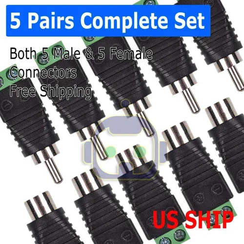 STARLIGHT- 5 Pairs Speaker Wire Cable To Audio Female Male Rca Connector Jack Plug Us Ship