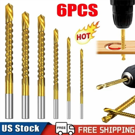 STARLIGHT- 6Pcs Twist Drill Bit Set Power Tool Accessories Screw Holes For Wood Metal Us