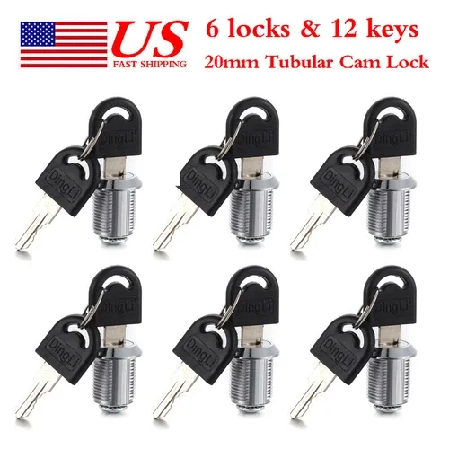 STARLIGHT- 6X W/12 Keys 20Mm Tubular Cam Lock Camper Drawer File Cabinet Toolbox Mailbox Us
