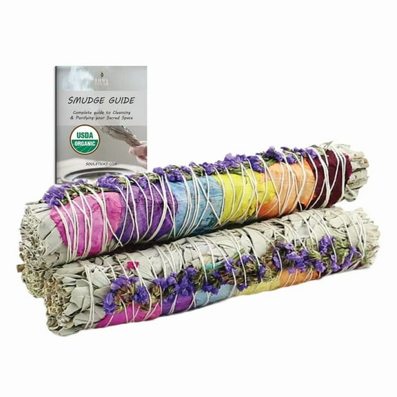 STARLIGHT- 9 Inch Rose Petals Sage Smudge Stick For Home Cleansing Negative Energy Clear