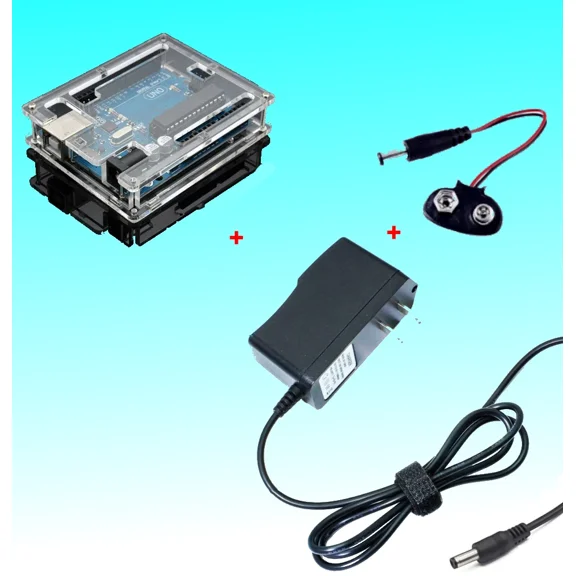 STARLIGHT- 9V 1A Power Supply Adapter Charger+Transparent Uno R3 Acrylic Case Box Cover