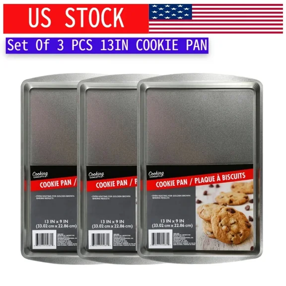 STARLIGHT- A Set Of 3 Non-Stick 13 Inches Cookie Silvery Sheets Home Cookie Tray Cookie Pan