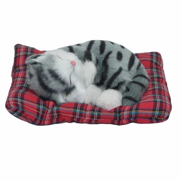 STARLIGHT- Adorable Sleeping Grey Kitty Cat On A Plaid Pillow