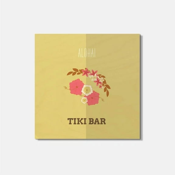 STARLIGHT- Aloha Tiki Bar Hawaii Party 4'' X 4'' Square Wooden Coaster