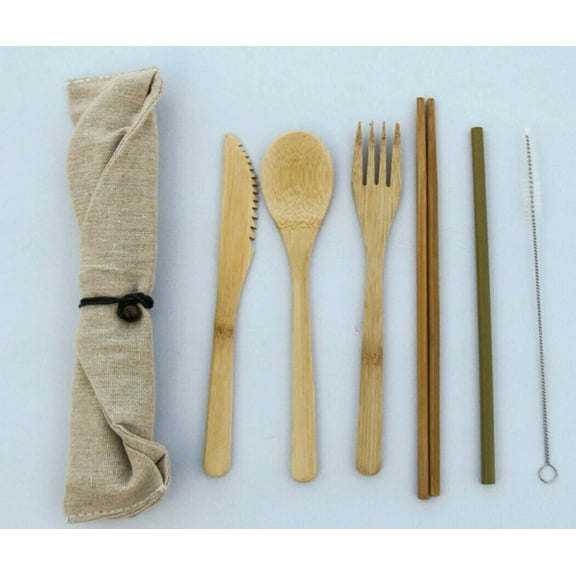 STARLIGHT- Bamboo Flatware Set, Bamboo Reusable Utensil Set, Green Travel Utensils 7Pcs