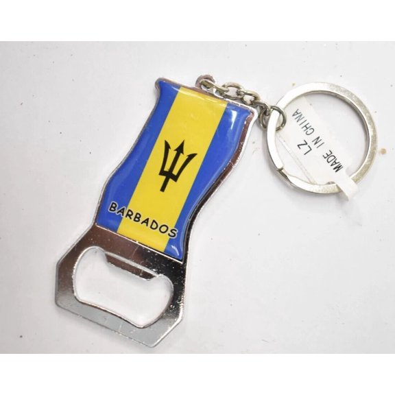 STARLIGHT- Barbados Design Key Chain Bottle Opener W Flag Decor Blue/Yellow Thin 7972