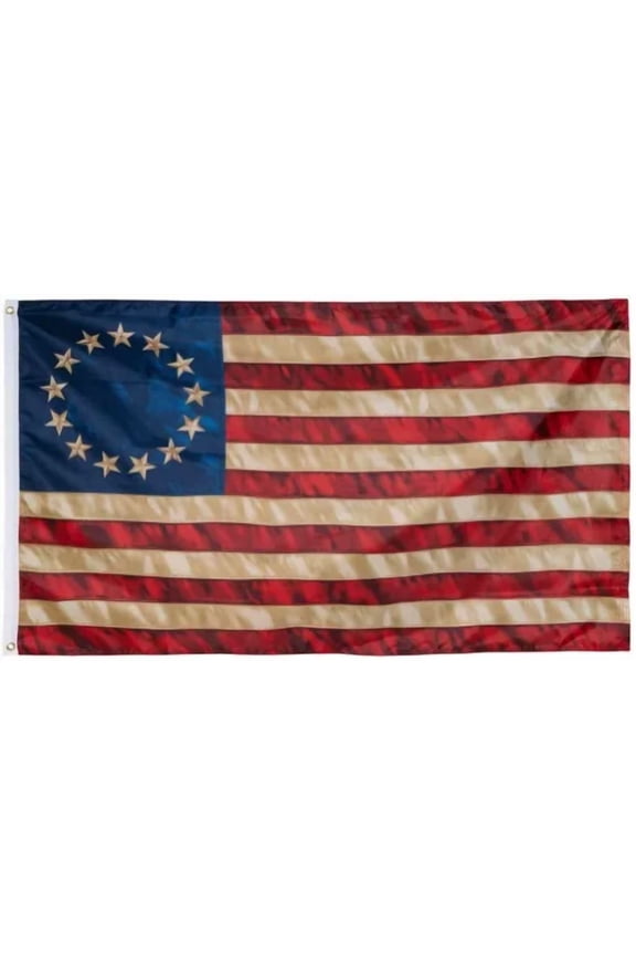 - Betsy Ross Flag 3X5 Ft Vintage Tea Stained 13 Stars American Flags Colonial 100D