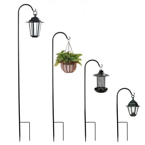 STARLIGHT- Black Shepherd Hook 65Inch Plant Outdoor Hanger Bird Feeder Pole Rust Resistant