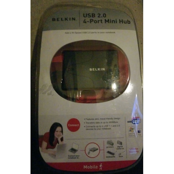 STARLIGHT- Brand New Belkin Usb 2.0 4-Port Mini Hub P47182 Multi Use Mobile Travel Mini Hub
