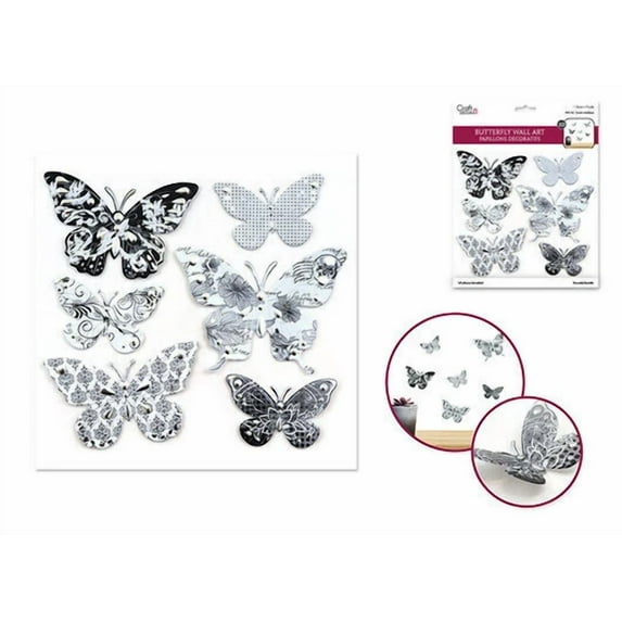STARLIGHT- Butterflies 6 Wall Stickers 3D Decals With Foil Accents Black & White Bug Insect