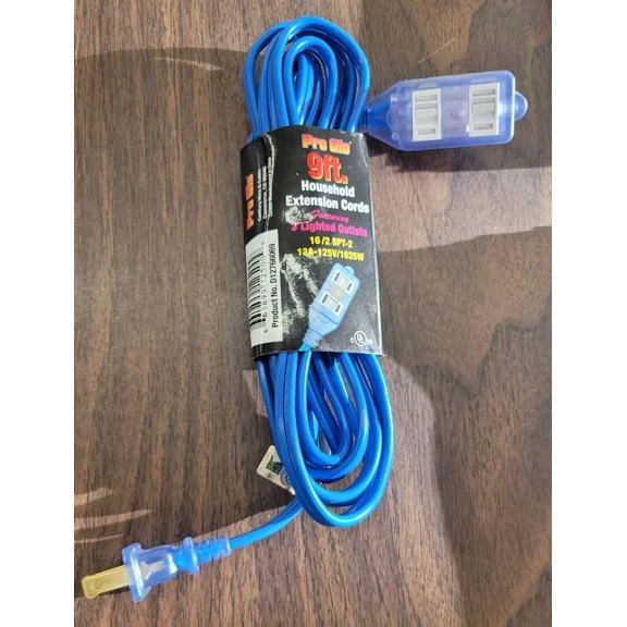 STARLIGHT- Century Wire Pro Glo 9Ft Household Extension Polarized Ac Power Cord Blue