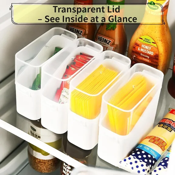 STARLIGHT- Cheese Slice Storage Box Lid 4Pcs, Fridge Organizer Containers Tea Bags, Spices