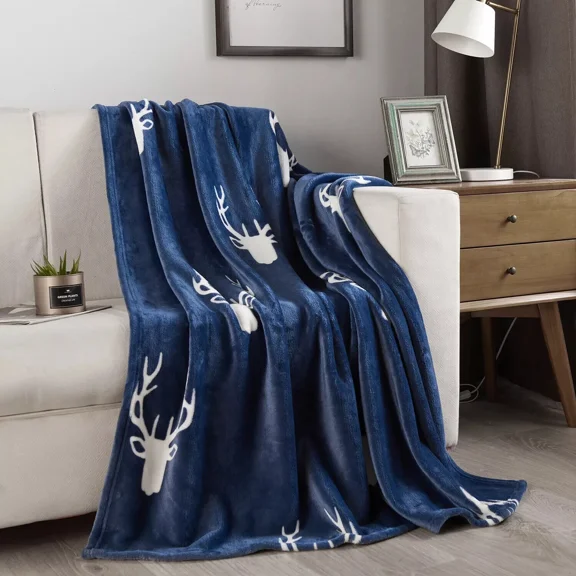 STARLIGHT- Christmas Blanket Deer Printed Super Soft Lightweight Plush Flannel Fleece Throw