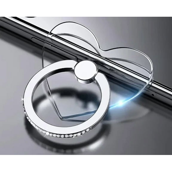 STARLIGHT- Clear Phone Ring Holder, Diamond Finger Grip Stand (Heart Shape)