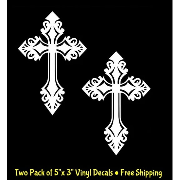 STARLIGHT- Damask Cross Two 5" White Graphic Vinyl Decal Car Truck Window Laptop Notebook