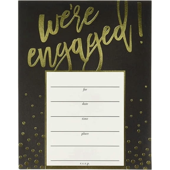 STARLIGHT- Engagement Party Invitations Champagne Bubbles Black Gold 20 Pack New