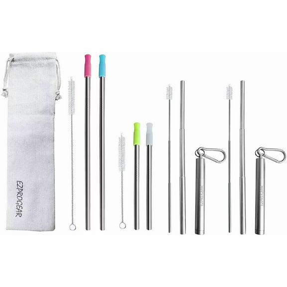 STARLIGHT- Ezprogear Metal Stainless Steel Wide Straws With Silicone Tips Collapsible Straw
