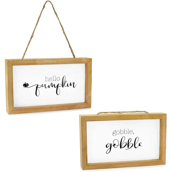 STARLIGHT- Fall Themed Wood Signs 2Pc Set, Door Hanger Welcome Seasonal Plaques