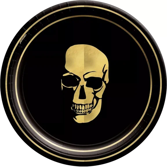 STARLIGHT- Glam Boneyard Skull Haunted House Halloween Party 7" Paper Dessert Plates