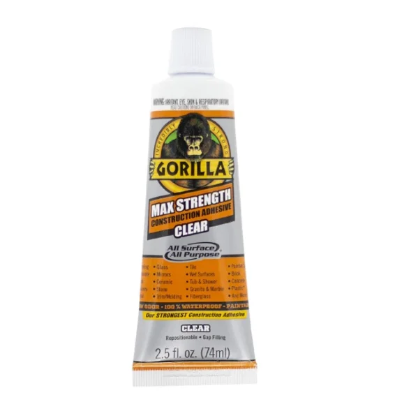 STARLIGHT- Gorilla Max Strength Clear Construction Adhesive, 2.5 Ounce Squeeze Tube, Clear