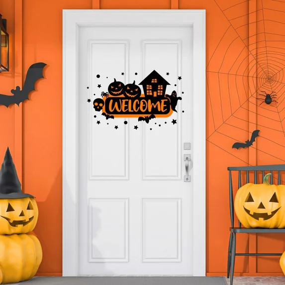 STARLIGHT- Halloween Welcome Home Yard Door Window Pumpkin Skull Bat Ghost Sticker Vinyl