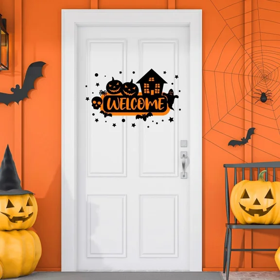 STARLIGHT- Halloween Welcome Home Yard Door Window Pumpkin Skull Bat Ghost Sticker Vinyl