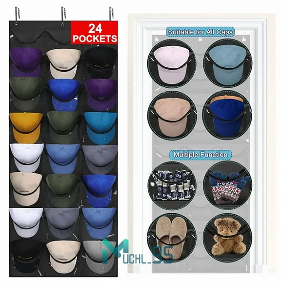 STARLIGHT- Hat Rack Organizer Baseball Holder Deep Storage 24 Pockets Door Wall Caps Stand