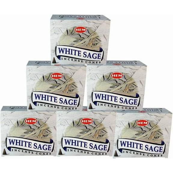 STARLIGHT- Hem White Sage Pack Of 6 Incense Cones Boxes, 10 Cones Each