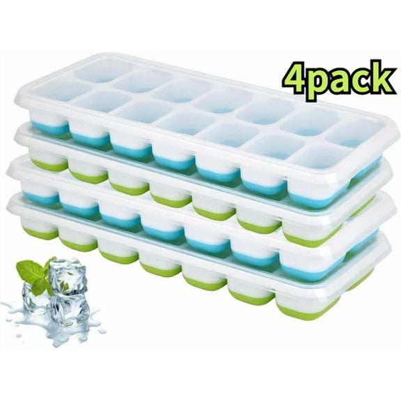 STARLIGHT- Ice Cube Tray, 4 Pack Silicone Ice Tray, 14 Ice Cube Molds With Lids, Stackable