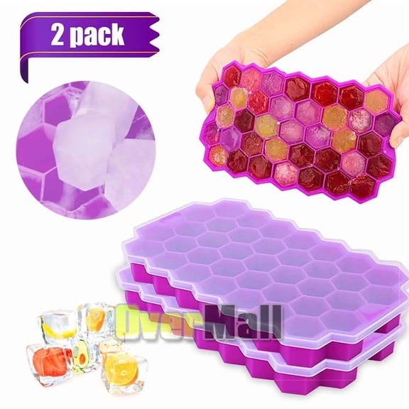 STARLIGHT- Ice Cube Trays 2 Pack, Easy-Release Silicone Flexible 74 Cubes With Clear Lid