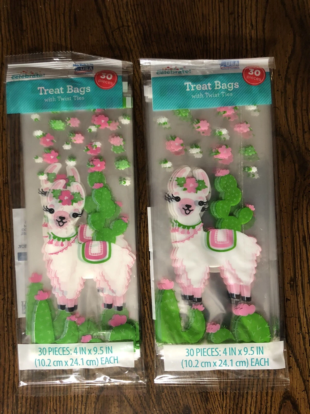 STARLIGHT- Lot Of 2 Llama Alpaca Cactus Flowers Party Favor Treat Bags Twist Ties 60 Total
