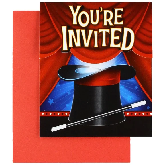 STARLIGHT- Magic Party Magician Illusion Trick Kids Birthday Party Invitations W/Envelopes