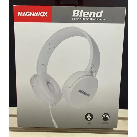 STARLIGHT- Magnavox Mhp5026M Blend Folding Studio Headphones W/Microphone | White | New |