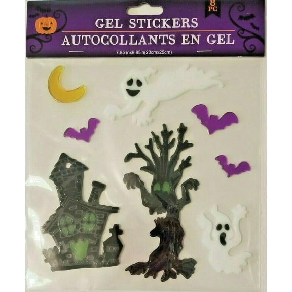 STARLIGHT- New Halloween 8 Pc Window Gel Clings Decor Spooky Scary Haunted House Ghosts Bat