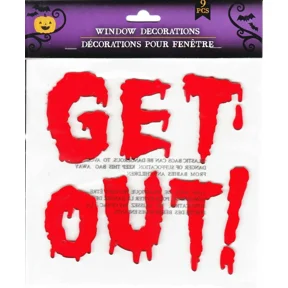 STARLIGHT- New Halloween 9 Pc Red Blood Get Out Window Gel Clings Decorations Spooky Scary