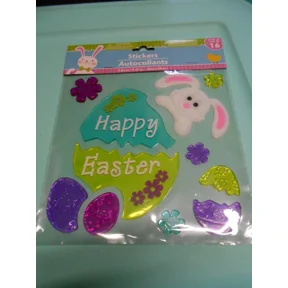 STARLIGHT- New Happy Easter Egg & Bunny & Flowers Cute Window Gel Clings Decorations 16 Pcs