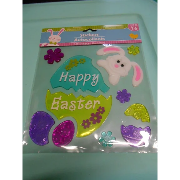STARLIGHT- New Happy Easter Egg & Bunny & Flowers Cute Window Gel Clings Decorations 16 Pcs