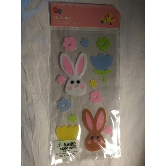 STARLIGHT- New Spring Summer Easter Rabbits Bunnies Flowers Window Gel Clings Decors 29 Ct!