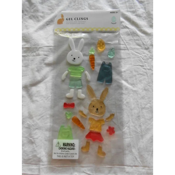 New Spring Summer Girl & Boy Bunny Rabbits Play Dress Up Window Gel Clings 24 Ct