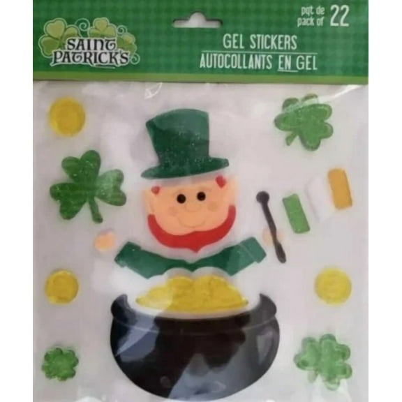 STARLIGHT- New St Patricks Day Flag Lucky Leprechaun Gold Shamrocks Window Gel Clings 22 Ct