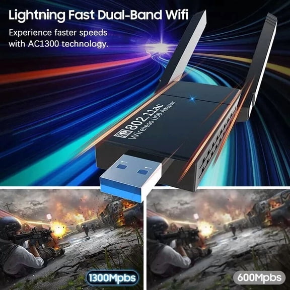 STARLIGHT- New Usb 3.0 Wireless Wifi Adapter 1300Mbps Long Range Dongle Dual Band Network