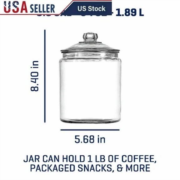 STARLIGHT- New Wide Mouth Glass Storage Jar W/ Lid 1/2 Gallon Multiuse Kitchen Canister