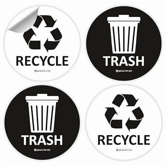 STARLIGHT- Pack Of 04 Recycle And Trash Sign Decals Self Adhesive - Recycling Stickers 4 X