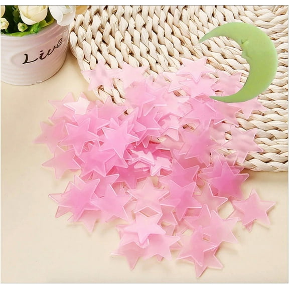 STARLIGHT- Pink 200 3D Home Wall Ceiling Glow In The Dark Stars With Moon Kid Baby Stickers