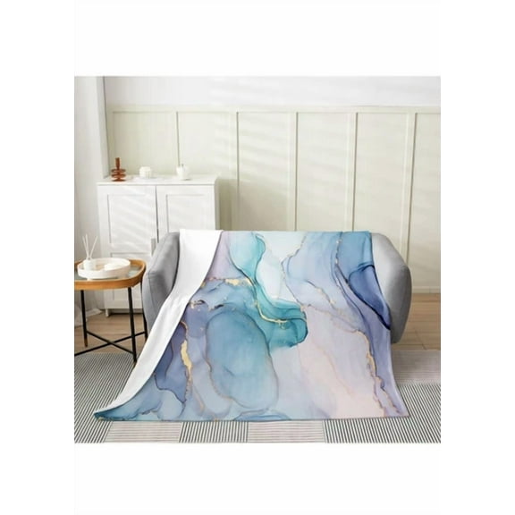 STARLIGHT- Pink Blue Golden Throw Blanket, Colorful Marble Fleece Blanket 50X40