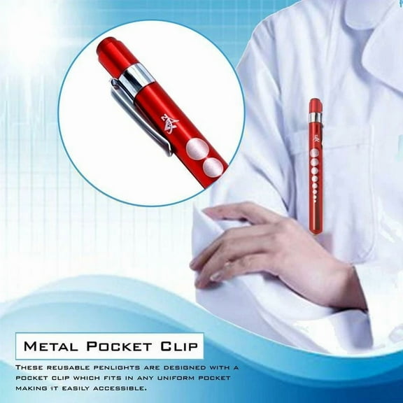 STARLIGHT- Red Reusable Nurse Aluminum Penlight Pocket Medical Led With Pupil Gauge