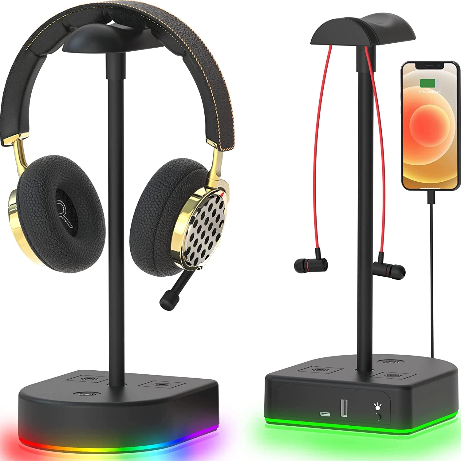 STARLIGHT- Rgb Headphone Stand With Usb Charging Port Or Hub, Desk ...