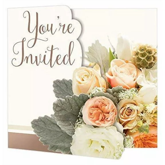 STARLIGHT- Rose Gold Bouquet Floral Bridal Shower Wedding Party Invitations W/Envelopes