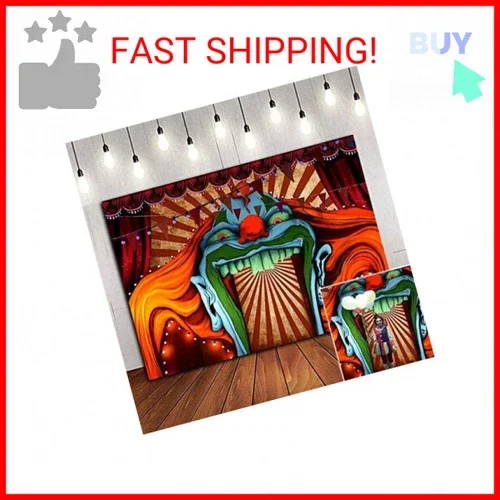STARLIGHT- Scary Giant Clown Photography Backdrop Red White Stripe Carnival Photo Backgroun