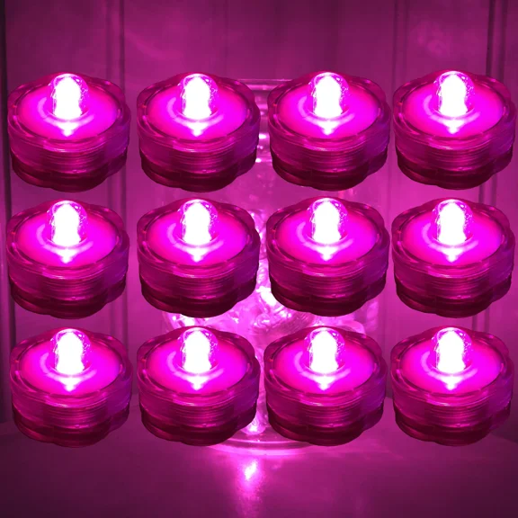 STARLIGHT- Set Of 12 ~ Pink Led Submersible Underwater Tea Lights Tealight Flameless Us
